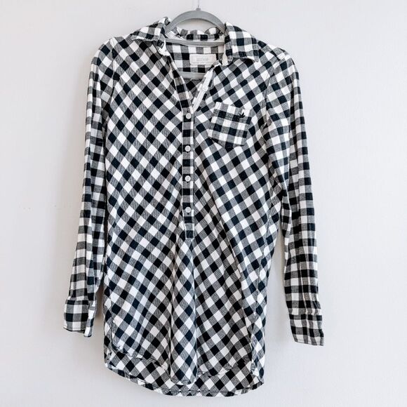 Aerie Black and White Plaid Button Down Top Size XS - Picture 2 of 6
